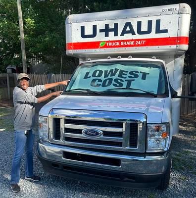 A U-Haul moving truck for rent at Steff Motors in Charlotte